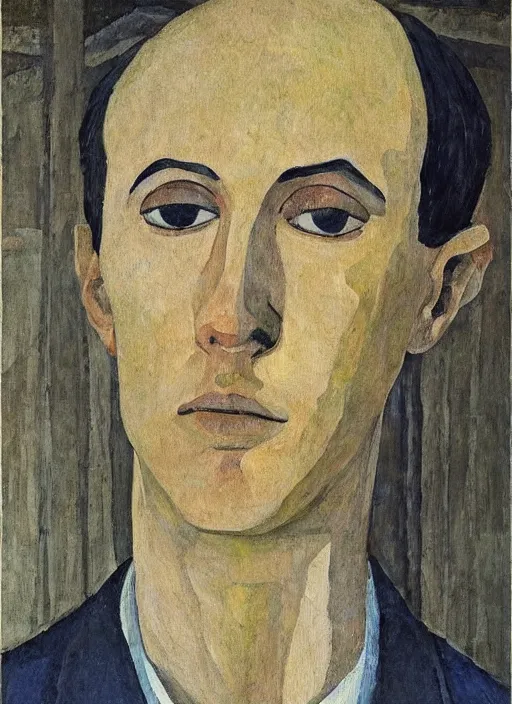 Image similar to a painted portrait of a man, art by felice casorati, aesthetically pleasing and harmonious natural colors, expressionism, natural light, fine day, portrait