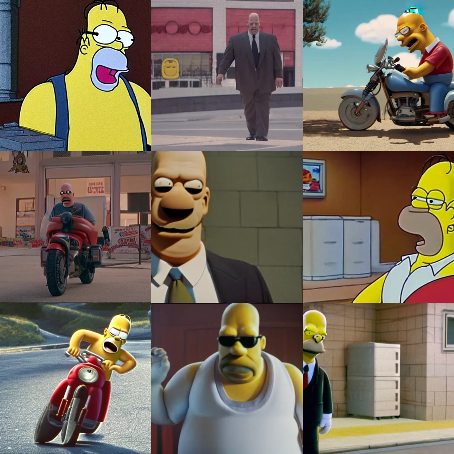 Prompt: movie still of homer simpson in a live action movie version of otomos akira