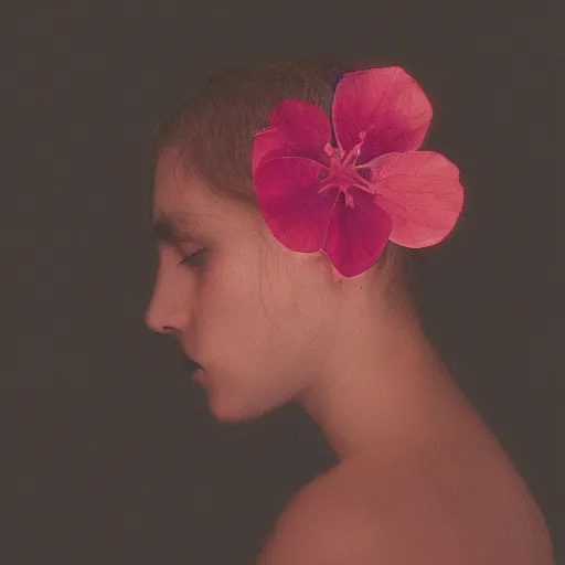 Prompt: a flower / human hybrid, studio medium format color photo