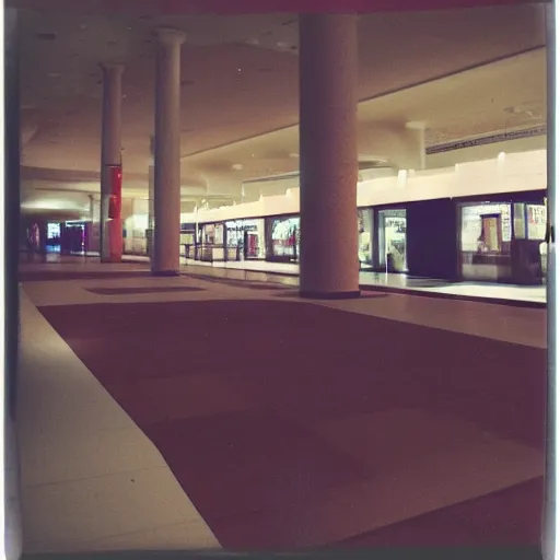 Image similar to Liminal spaces, mall interiors, polaroid photograph