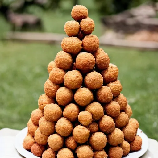 Image similar to a croquembouche made of babies