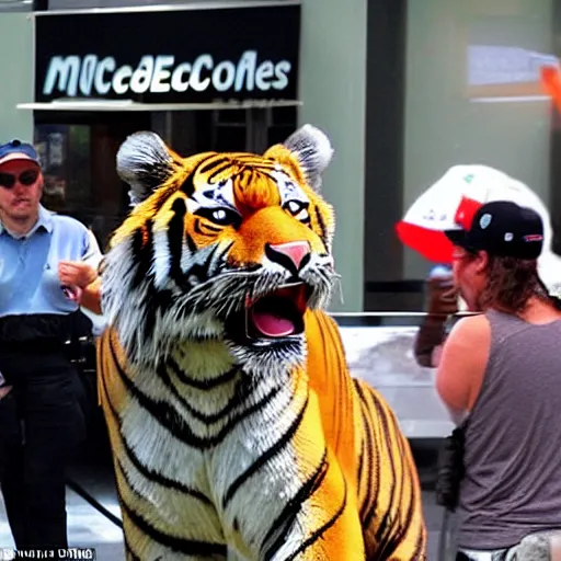 Prompt: NYTimes Scary day as Tiger escaped the bronx zoo and entered a local McDonalds