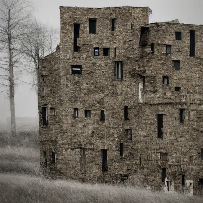 Prompt: a building in a landscape, terrifying