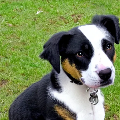 Image similar to a black and white dog mixed with american staffordshire terrier papillon german shepherd treeing walker coonhound