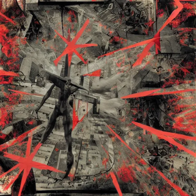 Prompt: burning cross, surrealistic collage art