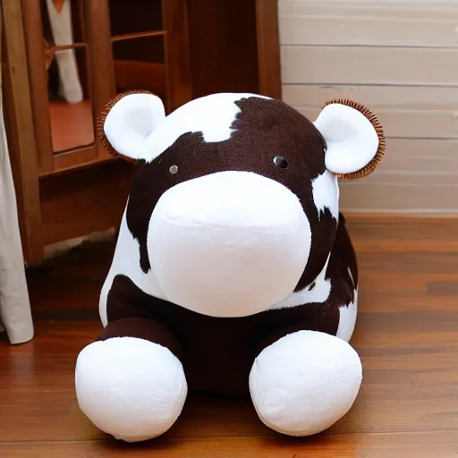 Image similar to squishmallow plush stuffed animal cow with brown spots