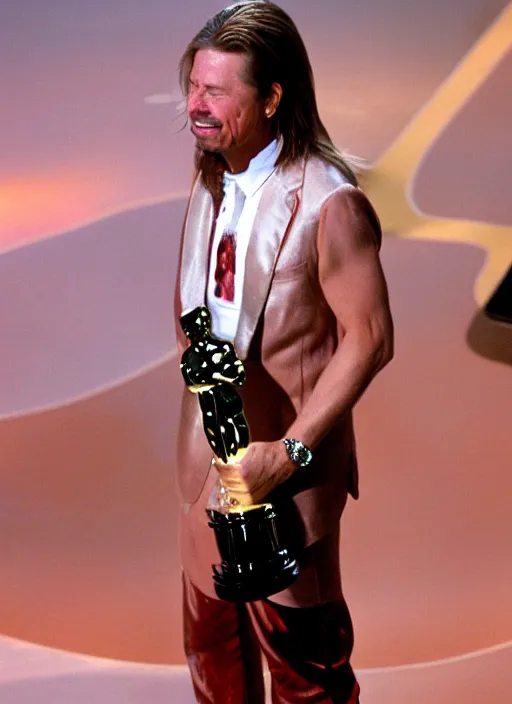 Image similar to a hyper realistic ultra realistic photograph of Joe Dirt winning an oscar, highly detailed, 8k photograph, real