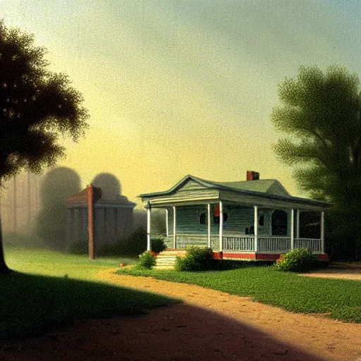 Image similar to a detailed cinematic render of a utopian 1 9 5 0 s american neighborhood by steven outram