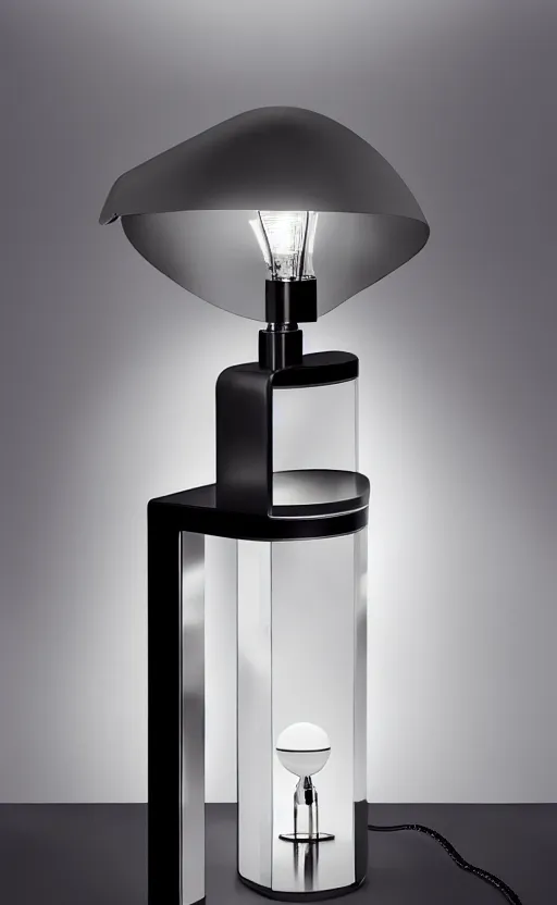 Image similar to a table lamp designed by armani in the shape of perfume, advertising photography