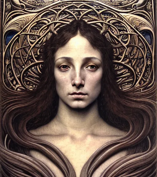 Prompt: detailed realistic beautiful young medieval sade face portrait by jean delville, gustave dore and marco mazzoni, art nouveau, symbolist, visionary, gothic, pre - raphaelite. horizontal symmetry by zdzisław beksinski, iris van herpen, raymond swanland and alphonse mucha. highly detailed, hyper - real, beautiful, fractal baroque