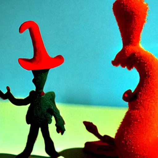 Prompt: surrealism claymation of love by dr seuss