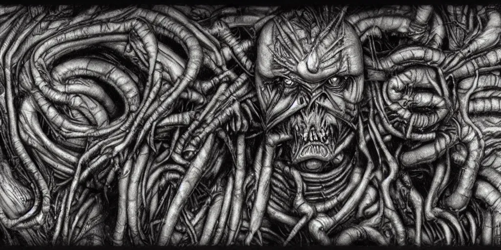 Image similar to enomorph in the style of HR Giger, claymation, movie scene