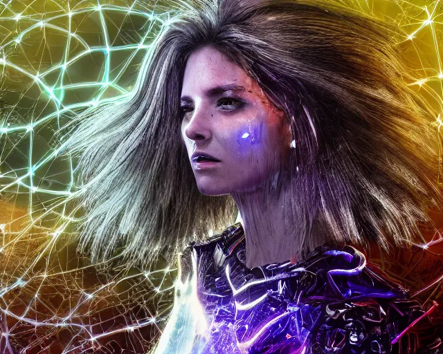 Image similar to glowing hair, complex cybernetic beings, beautiful hairy humanoids, cybermagnetosphere, cybernetic civilizations, ornate hair, love, joy, vortexes, large arrays, data holograms, 8 k, cinematic light shadows, wet hdr refractions, *, * * *, * * * * *