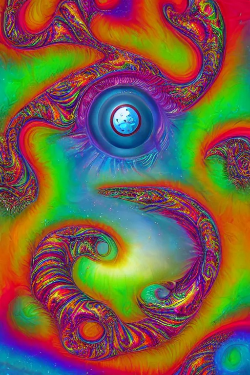 Prompt: a very colorful picture of a very strange looking iridescent object, an airbrush painting by lisa frank and chris moore, zbrush central, psychedelic art, psychedelic, fractalism, biomorphic