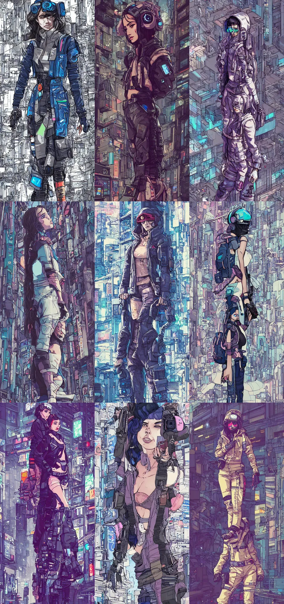 Prompt: detailed photography of ana de armas, cyberpunk clothes, in a tokyo street, trending on artstation, by josan gonzalez, flat colors