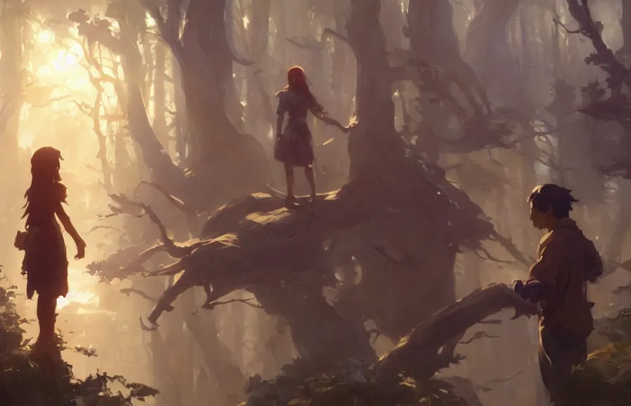 Image similar to greg manchess concept art of a the ghostwood dimension, key visual, ambient lighting, highly detailed, digital painting, artstation, concept art, sharp focus, by makoto shinkai and akihiko yoshida and hidari and wlop and greg rutkowski