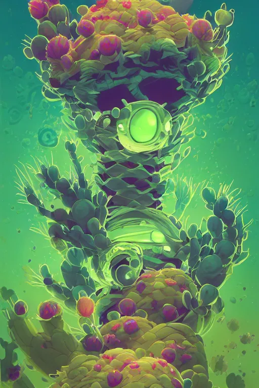 Image similar to roots cactus sushi cristal smurf ghost creature animal sushi cristal very big eye roots cactus elemental flush of force nature micro world fluo fishscale, behance hd by jesper ejsing, by rhads, makoto shinkai and lois van baarle, ilya kuvshinov, rossdraws radiating a glowing aura global illumination ray tracing hdr