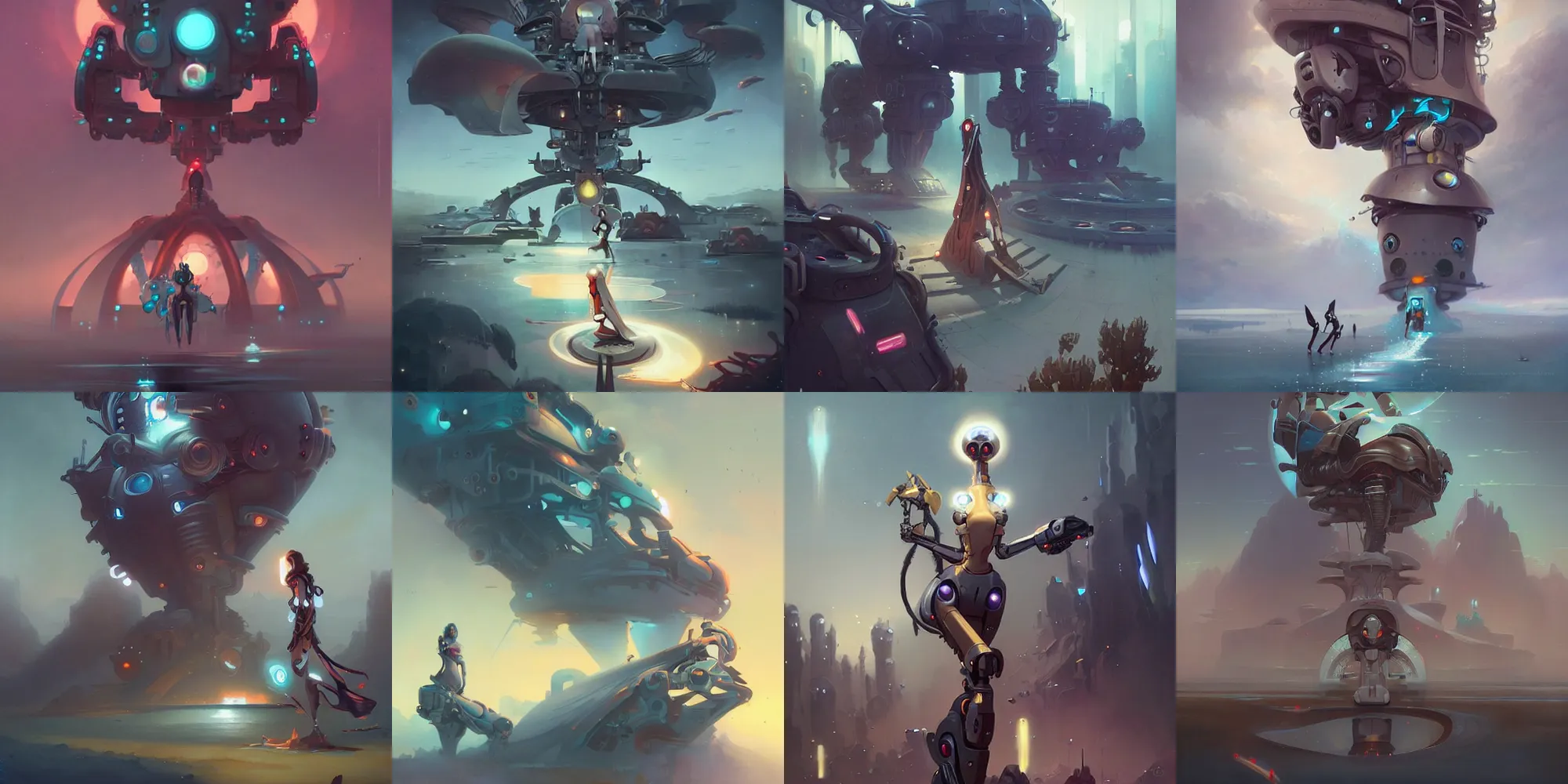 Prompt: beautiful robotess cinematic by peter mohrbacher