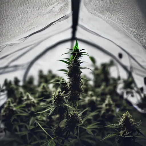 Prompt: picture of single marijuana plant taken inside grow tent, photography, 4 k,