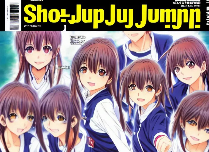 Image similar to ; weekly shonen jump issue 1 4, cover, 2 0 0 8 clannad shuffle toheart event'anime illustration japanese very very beautiful cute girls doing cute things trending on artstation pixiv makoto shinkai smiling super detailed eyes eyebrowless symmetry face visual novel hairpin star