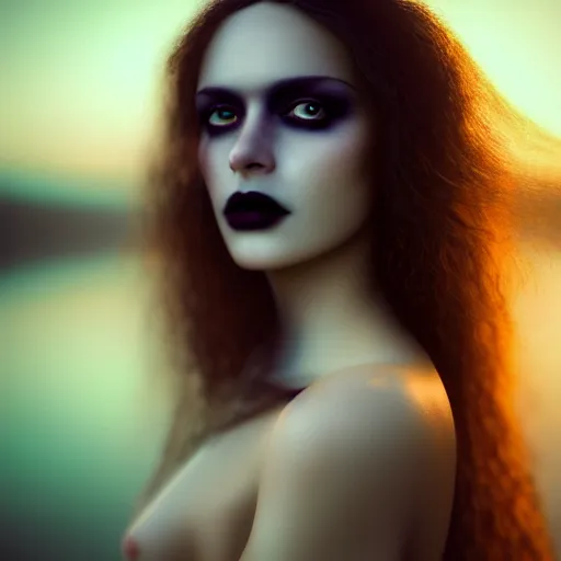 Prompt: photographic portrait of a stunningly beautiful gothic queen of the underworld female in soft dreamy light at sunset, contemporary fashion shoot, by edward robert hughes, annie leibovitz and steve mccurry, david lazar, jimmy nelsson, breathtaking, 8 k resolution, extremely detailed, beautiful, establishing shot, artistic, hyperrealistic, beautiful face, octane render