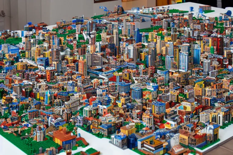 Image similar to a monolithic city made of lego bricks