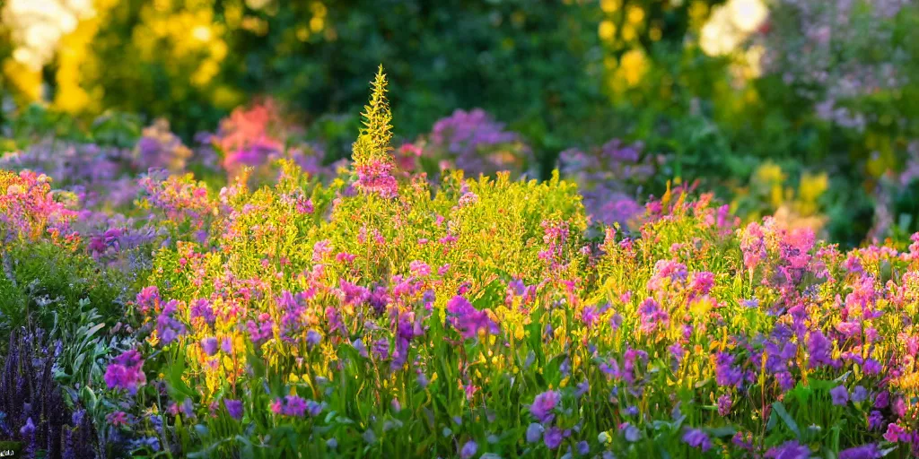 Image similar to the most beautiful garden, award winning photo, very detailed, golden hour