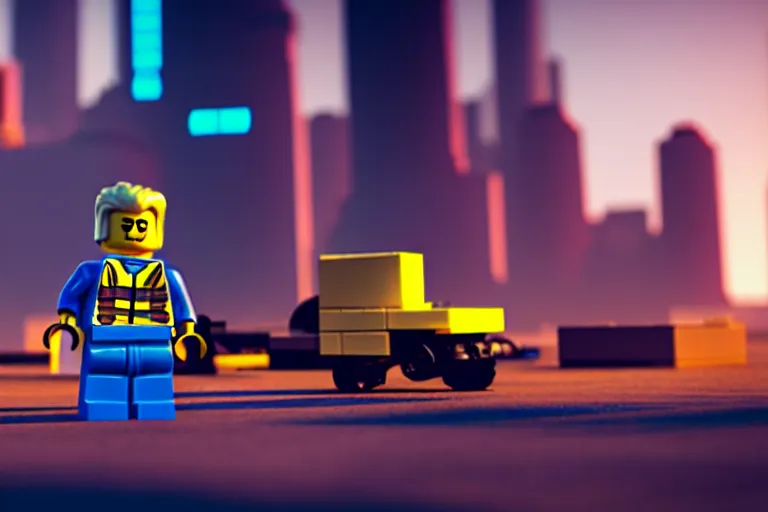 Prompt: a lego man at cyberpunk city. super realistic 8 k render of a elegant, cinematic composition