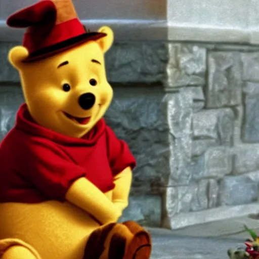 Image similar to Live action winnie the pooh, played by Nicolas Cage