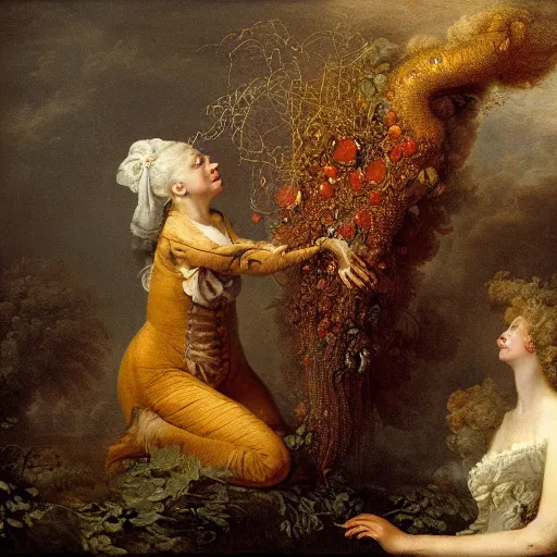 Image similar to wonderful world of carnivorous plant eating a woman, the woman has a beautiful face. photographed in high resolution, 8k, by fragonard