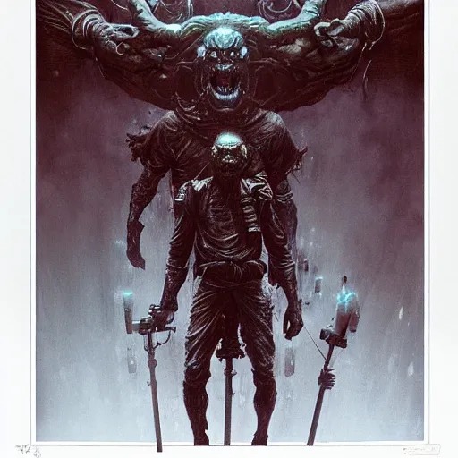 Image similar to sentient ghostbusters bizarre demi - gods expelling demons by greg rutkowski, zdzislaw beksinski,