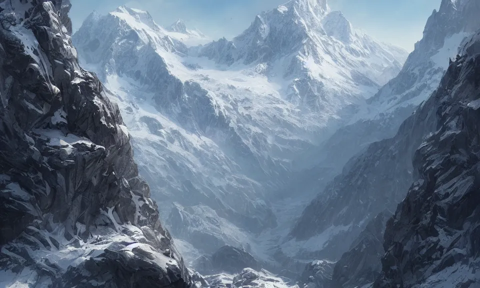 Image similar to The Swiss Alps, Greg Rutkowski, ArtStation, CGSociety, Unreal Engine