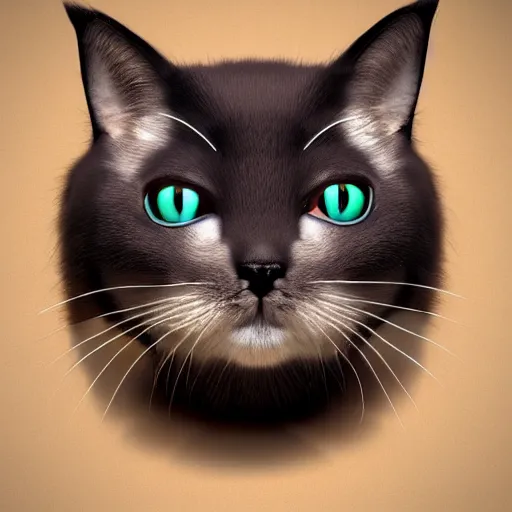 Prompt: a cute cat with big eyes, 3d model, shaded, photorealistic rendering