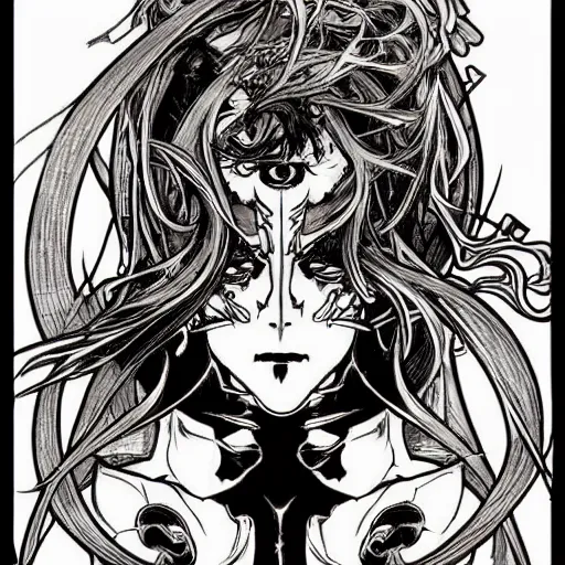 Image similar to anime manga skull portrait face skeleton illustration style by Alphonse Mucha and Jim Lee comic pop art nouveau