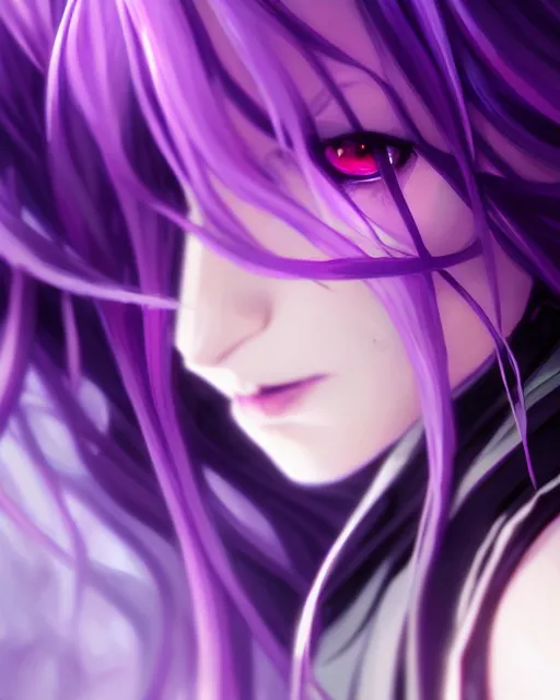 Image similar to attractive long purple haired gothic magical girl anime character screenshot, anime, intricate, sharp focus, illustration, highly detailed, digital painting, cell shaded, concept art, matte, art by ilya kuvshinov and kyoto animation and wlop, anime character by ruan jia and greg rutkowski, studio quality, masterpiece