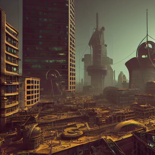 Image similar to in a atompunk populated city, highly detailed, 4k, HDR, award-winning, octane render, trending on artstation, volumetric lighting