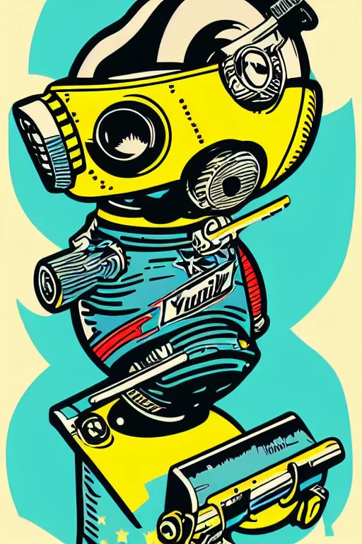 Image similar to fallout 7 6 retro futurist illustration art by butcher billy, sticker, colorful, illustration, highly detailed, simple, smooth and clean vector curves, no jagged lines, vector art, smooth andy warhol style