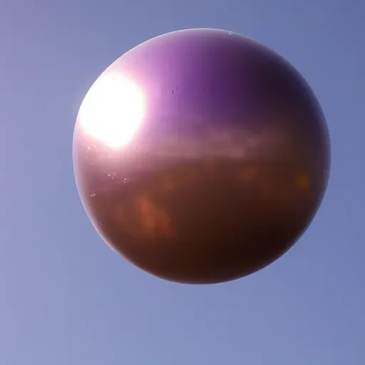 Prompt: a giant metallic purple orb floating in the clouds