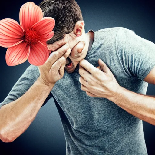 Image similar to man violently farting on a flower, graphic, photorealistic, detailed