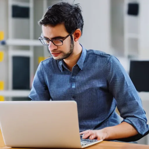 Prompt: a machine learning engineer working tirelessly on his laptop