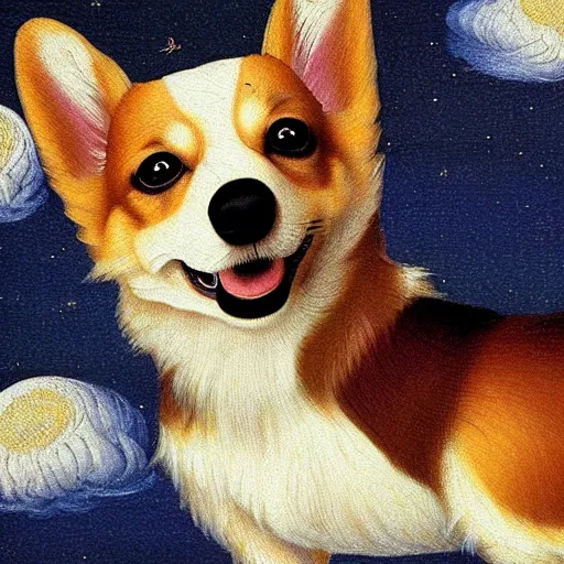 Image similar to corgi dog in cosmos painting, leonardo da vinci style