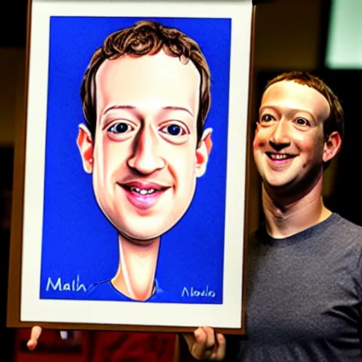 Image similar to a caricature portrait of Mark Zuckerberg drawn by Mahesh Nambiar