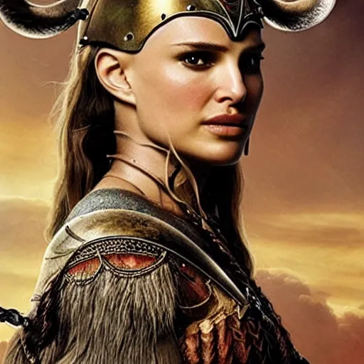 Prompt: natalie portman as a passionate exotic viking warrior, high detailed, award winning, renaissance painting