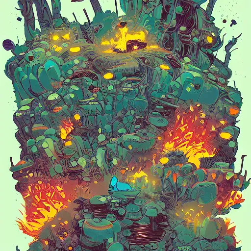 Prompt: highly detailed vibrant delirium forest explosion by petros afshar, tom whalen, laurie greasley, war face by greg rutkowski