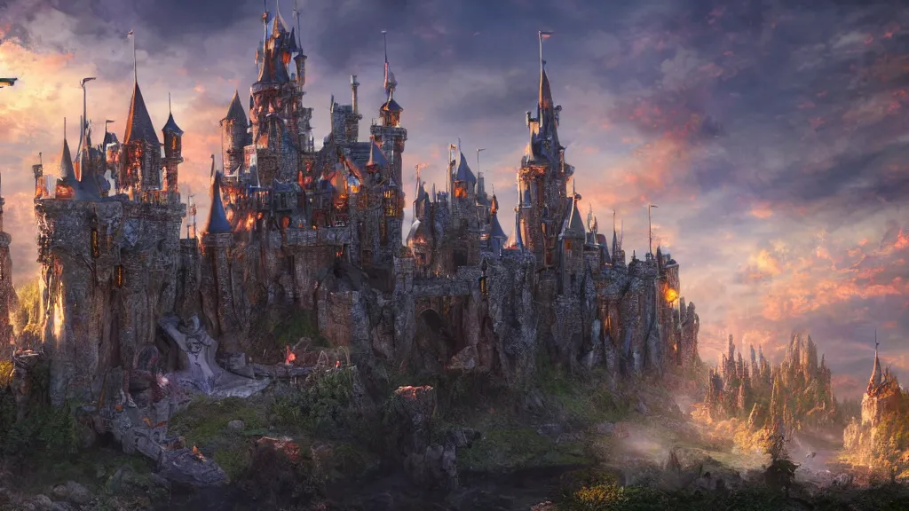 Image similar to fantasy castle, fantasy artwork, very very very beautiful scenery, hd, hdr, ue5, ue6, unreal engine 5, cinematic 4k wallpaper, 8k, ultra detailed, high resolution, artstation, award winning