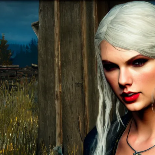 Image similar to Taylor Swift in The Witcher 3, gameplay, 8k, HD