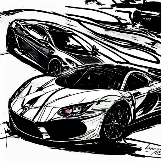 Prompt: a sport car, ink artwork