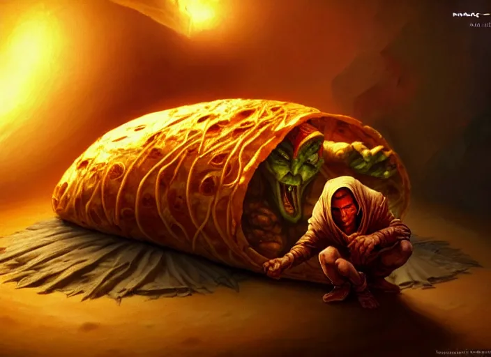 a helpless human wrapped up inside a tortilla monster, | Stable ...