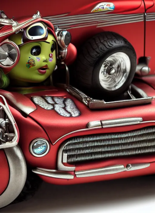 Image similar to highly detailed closeup portrait of a cute tin toy retro racing car, nicoletta ceccoli, mark ryden, lostfish, earl nore, hyung tae, frank frazetta, global illumination, god rays, detailed and intricate environment