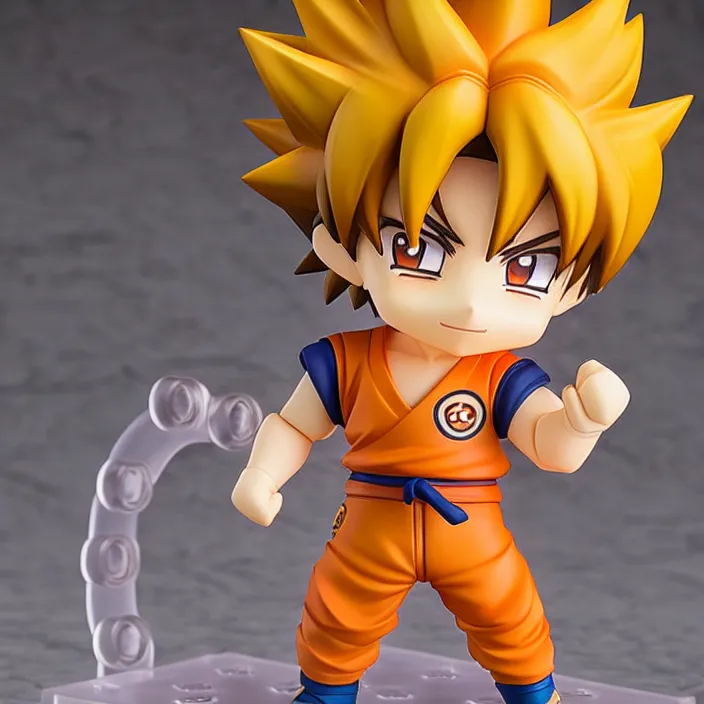 Image similar to an anime nendoroid of son goku, figurine, detailed product photo